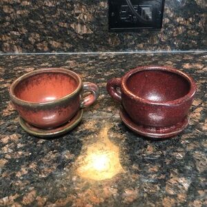 Set of 2Stoneware Mugs Tealight Holders Rustic Tea Cups Candle Holders